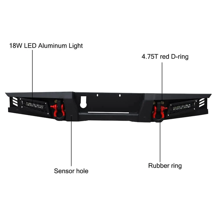 2019-Later Jeep Gladiator JT Front & Rear Bumpers Texture Black with Winch Plate & 7 LED Lights & 4 D-Ring