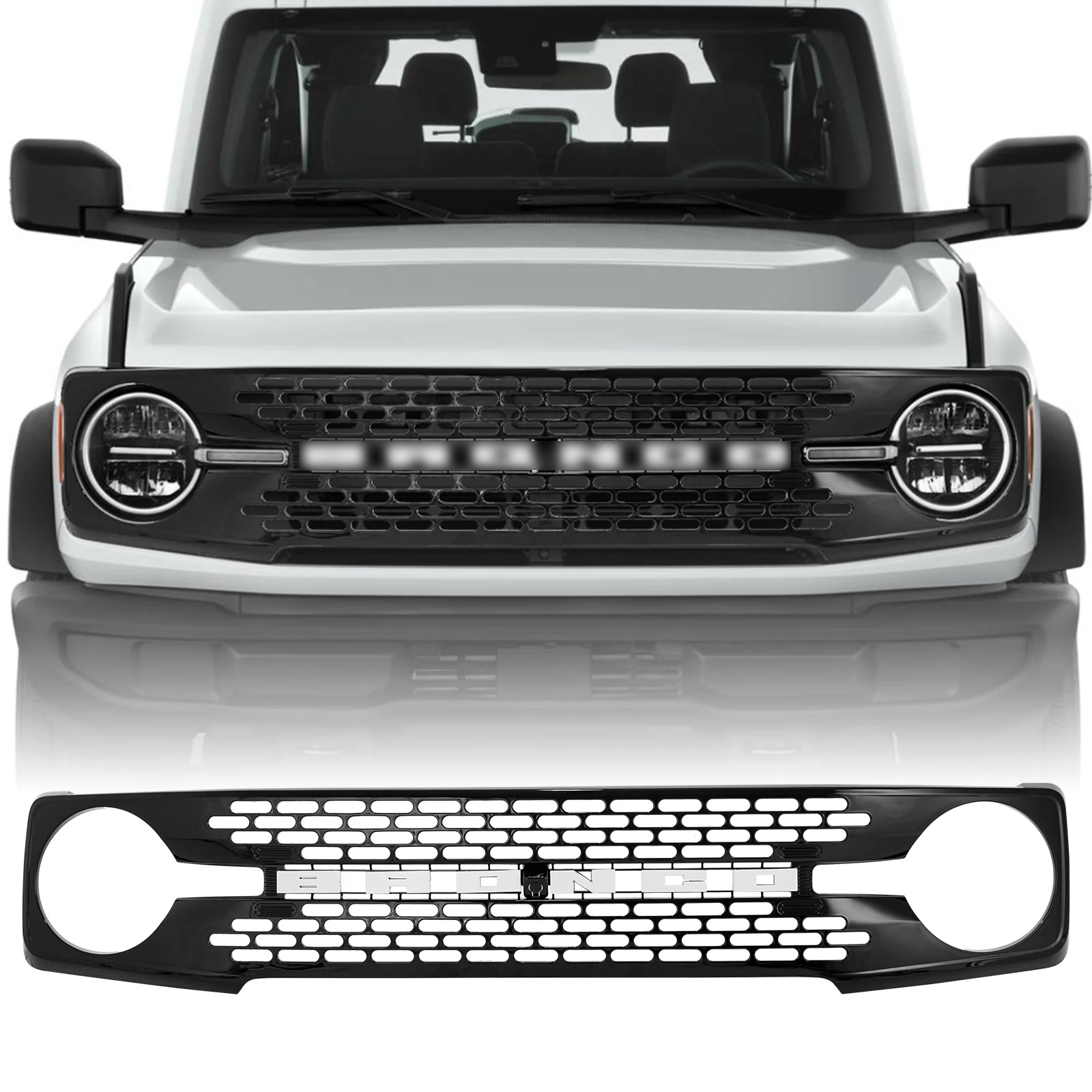 Ford Bronco Grille ABS Plastic White Black W/Letters and Camera Hole for 2021-2026 Ford Bronco