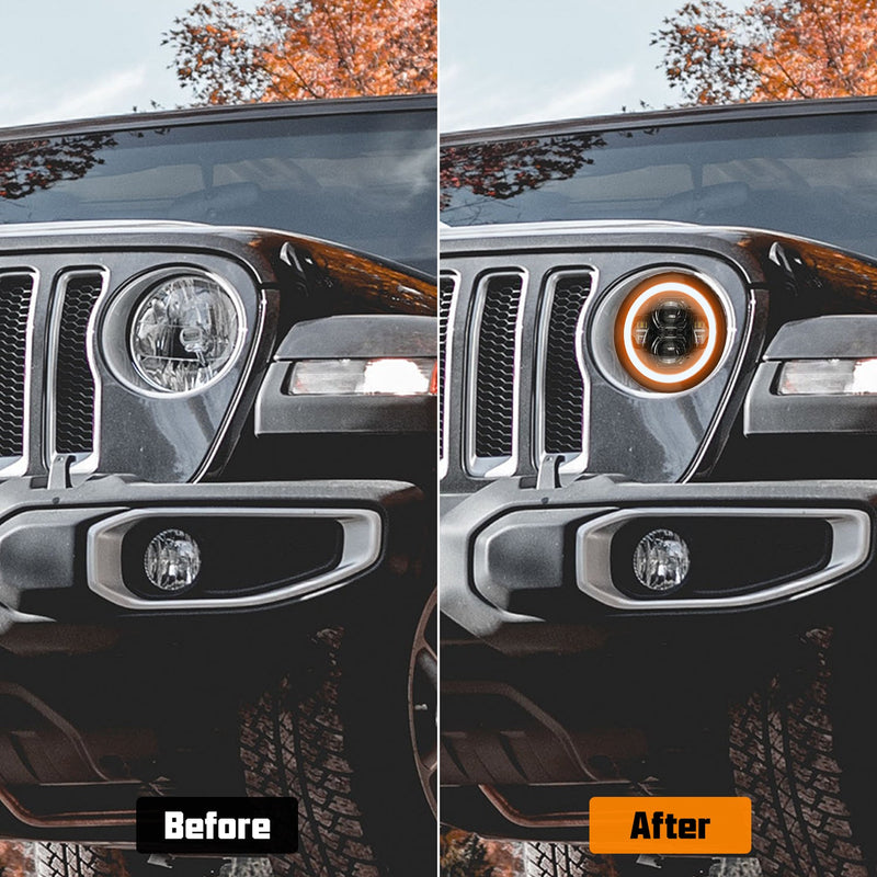 9" RGB-W Halo LED Headlights + 4" RGBW LED Fog Lights For  2018-2025 Jeep Wrangler JL JLU 4xe Gladiator (JT)