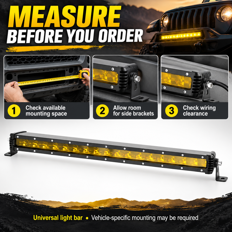 Yellow Single-Row LED Off-Road Light Bar with Mounting Brackets, 7–48 Inch