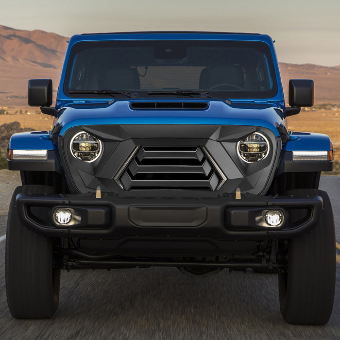 Jeep Grille (Spartan Fury) with DRL and Turn Signal for 2018-2025 Jeep Wrangler JL JLU 4XE & Jeep Gladiator