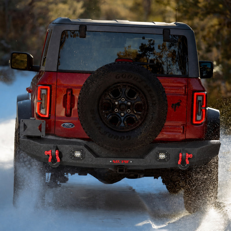 Ford Bronco Heavy Duty Steel Rear Bumper with LED Work Lights, Sensor Holes & D-Rings