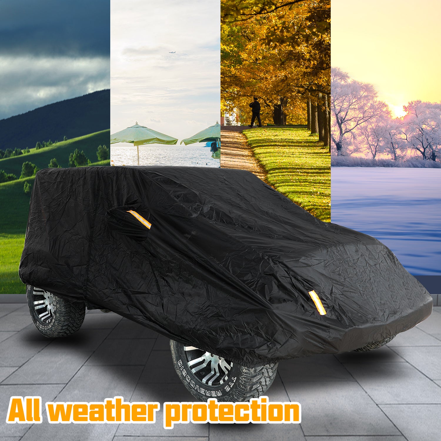 Jeep Wrangler 2-Door Black Car Cover for 1987-2026 Jeep Wrangler YJ TJ LJ JK JL