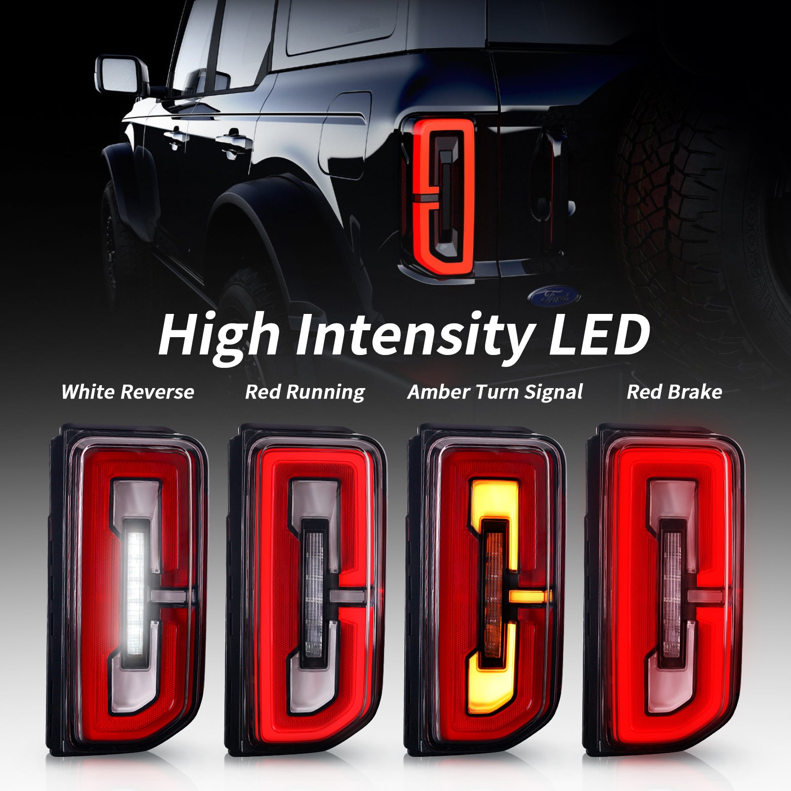 LED Tail Lights Assembly for 2021-2026 Ford Bronco Red & Smoked Lens w/ Sequential Turn Signal (2Pcs/Set)