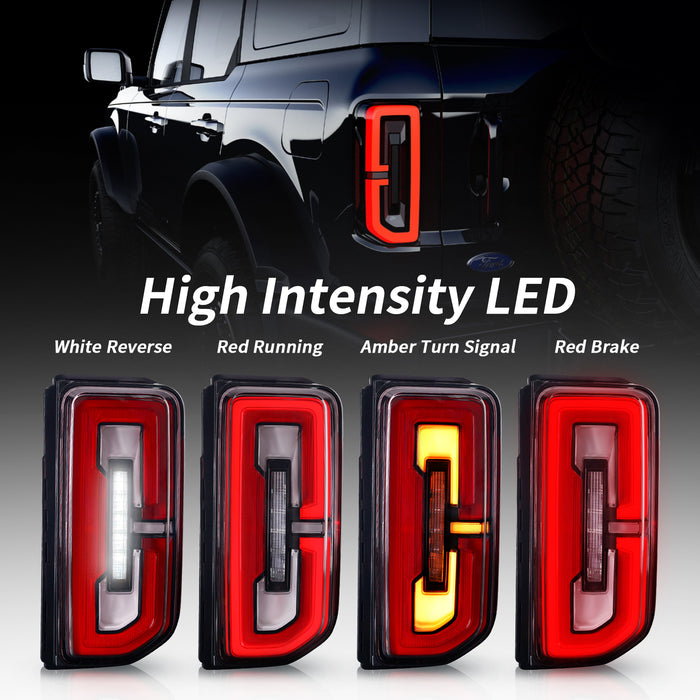 LED Tail Lights Assembly for 2021-2024 Ford Bronco Red & Smoked Lens w/ Sequential Turn Signal (2Pcs/Set)