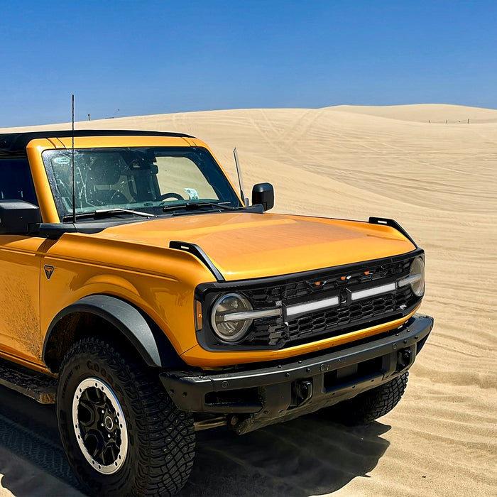 Gloss Black ABS Ford Bronco Grille with Letters, Amber Grille Lights & White DRL