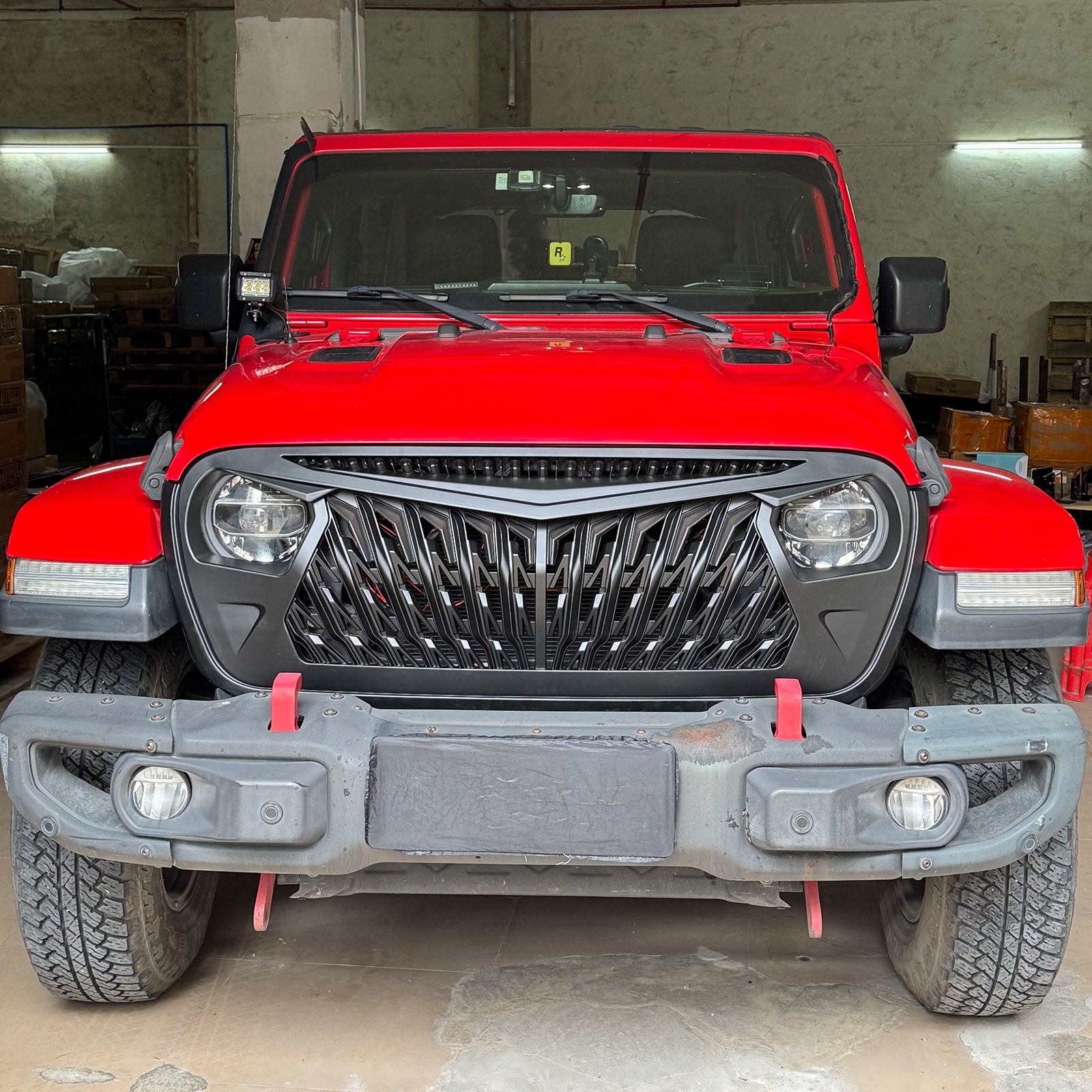Hawk-Wing Aggressive Front Grille with Amber LED Running Lights for 2018-2026 Jeep Wrangler JL 4xe Gladiator JT
