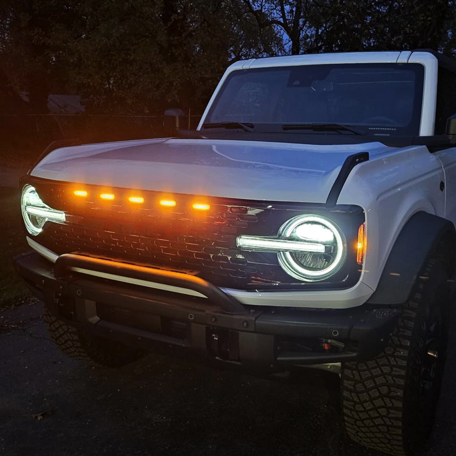 5PCS LED Grille Lights Amber & Smoked with Wiring Harness for 2021-2026 Ford Bronco 2/4 Doors Badlands/ Wildtrak/ Everglades