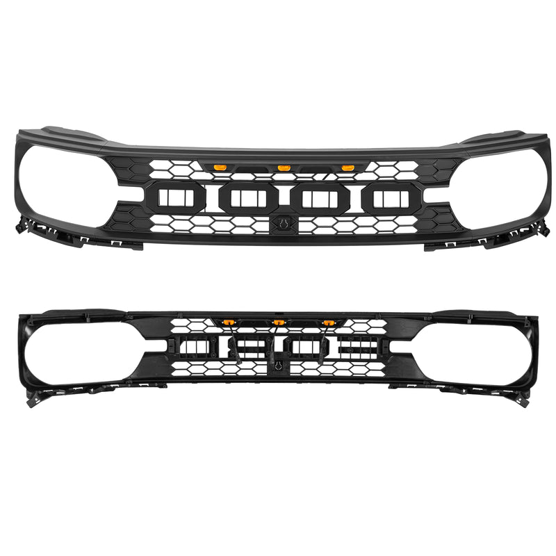 Custom Matte Front Grille with Amber LED Lights Compatible with 2020-2026 Bronco Sport