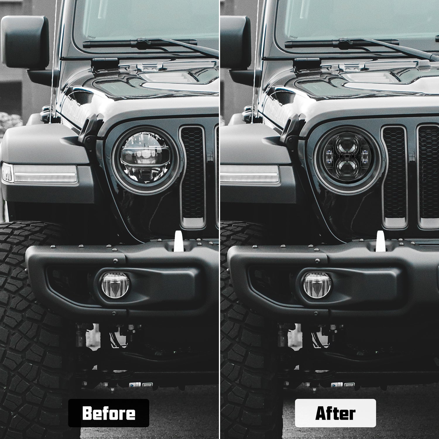 9"Black High/Low Beam LED Leadlights & 4" 5D LED Fog Lights Combo Kit for 2018-2026 Jeep Wrangler JL 4XE & Jeep Gladiator