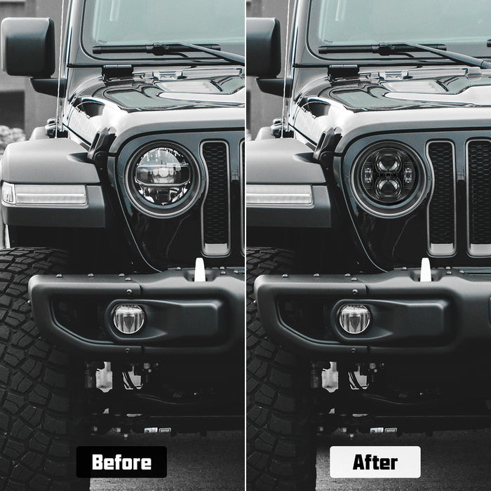 9"Black High/Low Beam LED Leadlights and 4"5D LED Fog Lights for 2018-2025 Jeep Wrangler JL & Jeep Gladiator