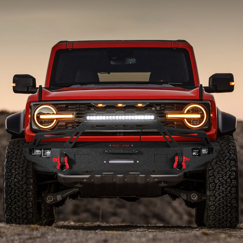 Full-Width Steel Front Bumper with ACC Mount, Winch Plate & LED Lights for 2021–2026 Ford Bronco