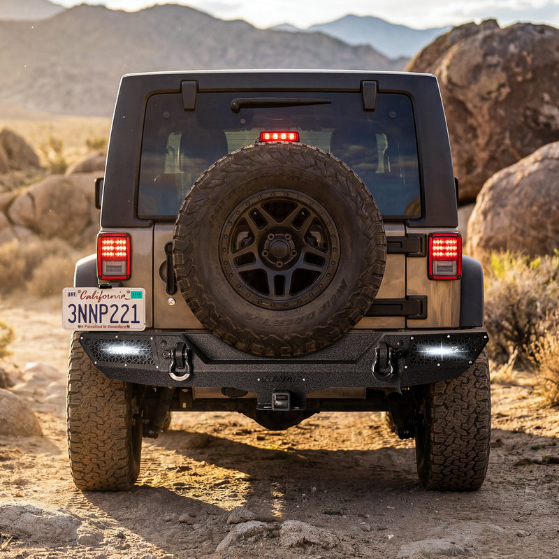 '07-'18 Jeep Wrangler JK JKU Rear Bumper with 2" Hitch Receiver & LED Lights (6 Colors Available)
