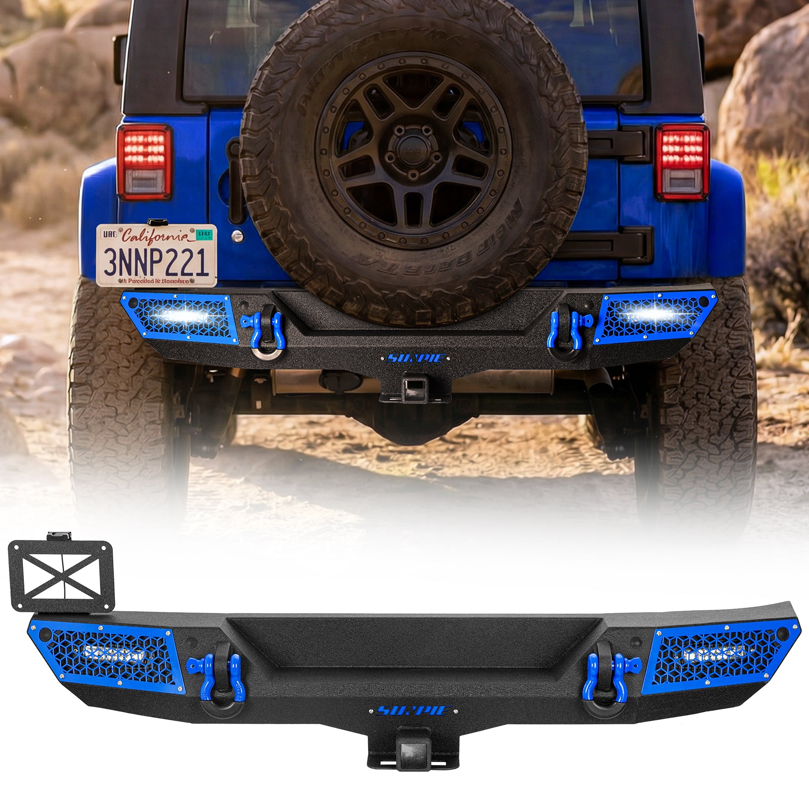 Rugged Carbon Steel Front & Rear Bumper Set for 2007-2018 Wrangler JK/JKU – Includes 6 Color Trim Kits & 2" Hitch