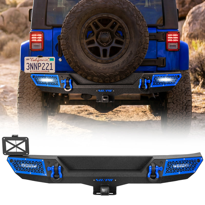 '07-'18 Jeep Wrangler JK JKU Rear Bumper with 2" Hitch Receiver & LED Lights (6 Colors Available)