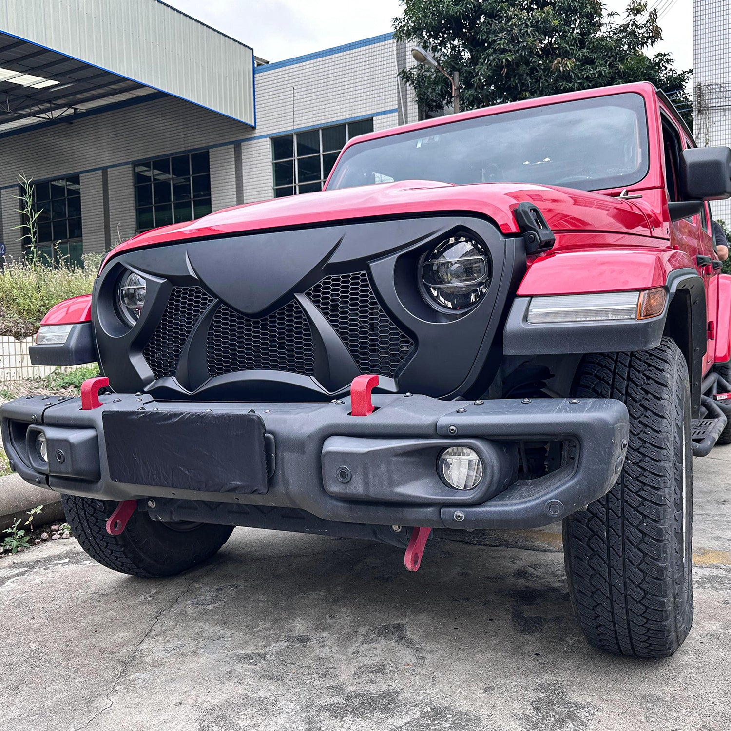 Jeep JL JLU 4XE JT Grille (Warcraft) ABS Matte Black Mesh Grille for 2018-2026 Jeep Wrangler JL JLU 4XE & Jeep Gladiator JT