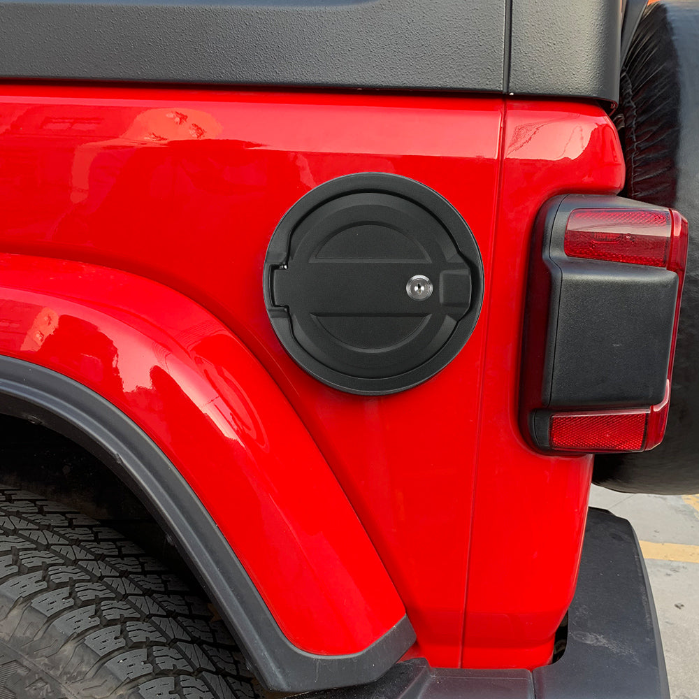 Locking Aluminum Fuel Filler Door Cover with key Accessories Compatible with 2018-2026 Jeep Wrangler 4xe JL JLU