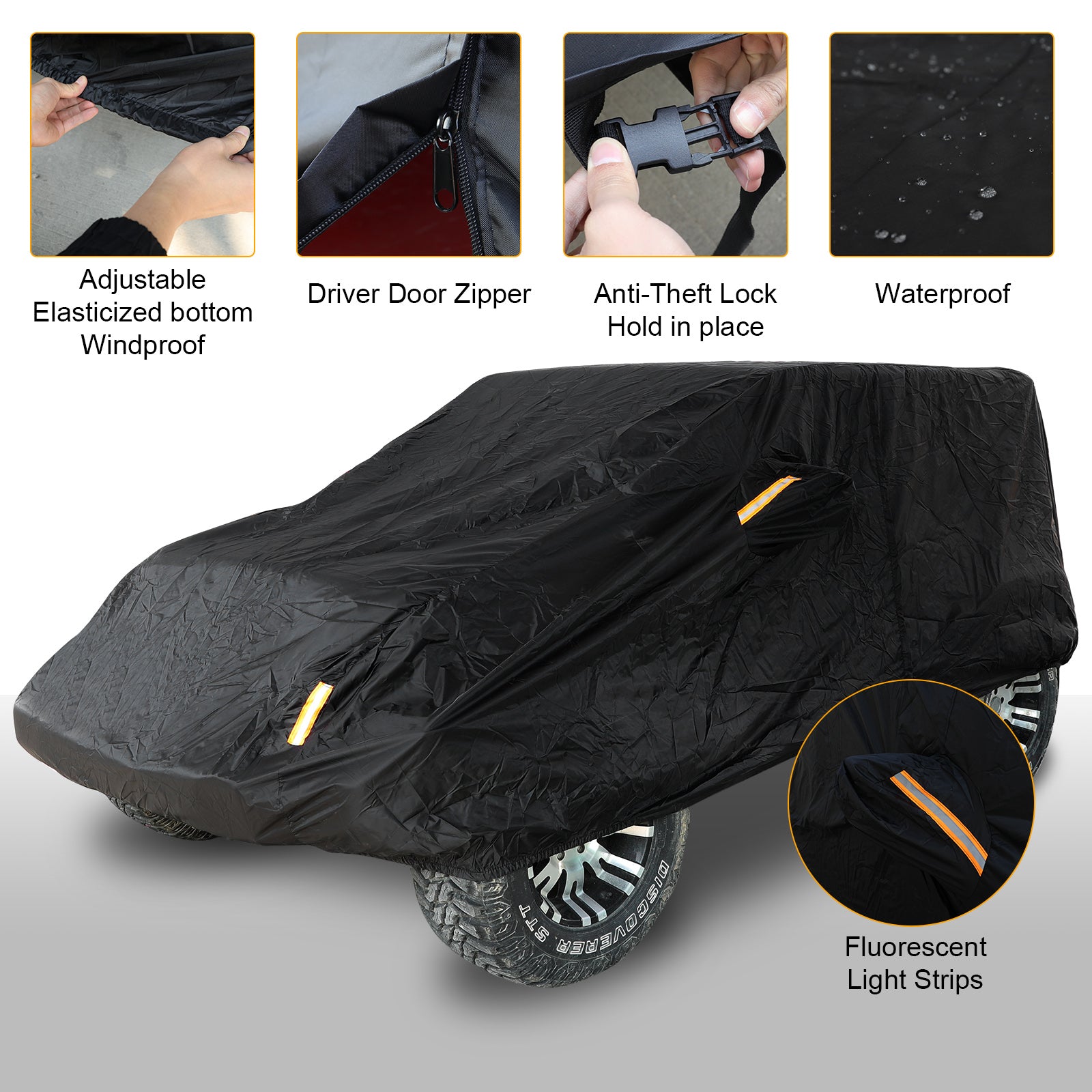 Jeep Wrangler 2-Door Black Car Cover for 1987-2026 Jeep Wrangler YJ TJ LJ JK JL
