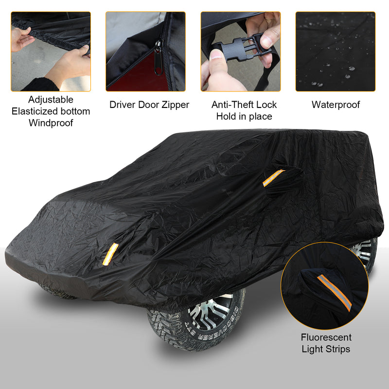 Jeep Wrangler 2-Door Black Car Cover for 1987-2025 Jeep Wrangler  YJ TJ LJ JK JL