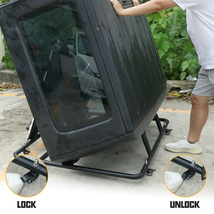 SUNPIE Upgraded Sliding Hard Top Carrier Freedom Panel Storage Rack Compatible with Jeep Wrangler 1987-2025 YJ TJ JK JKU JL JLU  Movable Cart with Suction Cup to Fix Rear Window