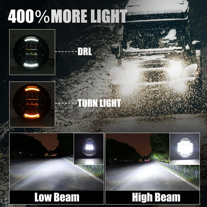 108W 7" LED Headlights with Hi/Lo Beam, DRL and Amber Turn Signal for Jeep Wrangler JK TJ LJ 1997-2018  (2pcs/set)