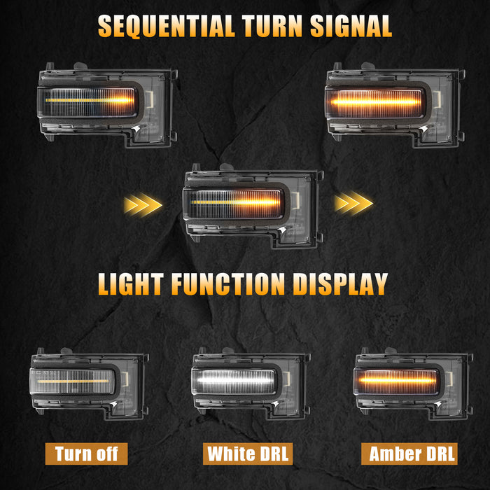 Ford Bronco Mirrors: Dynamic Sequential Turn Signal & Dual-Color (Amber/White) DRL
