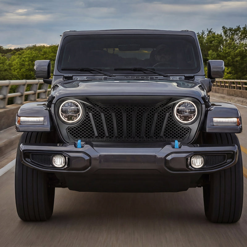 Giant Fang Series One-Piece ABS Front Grille for 2018–2026 Jeep Wrangler JL JLU 4xe & Gladiator JT