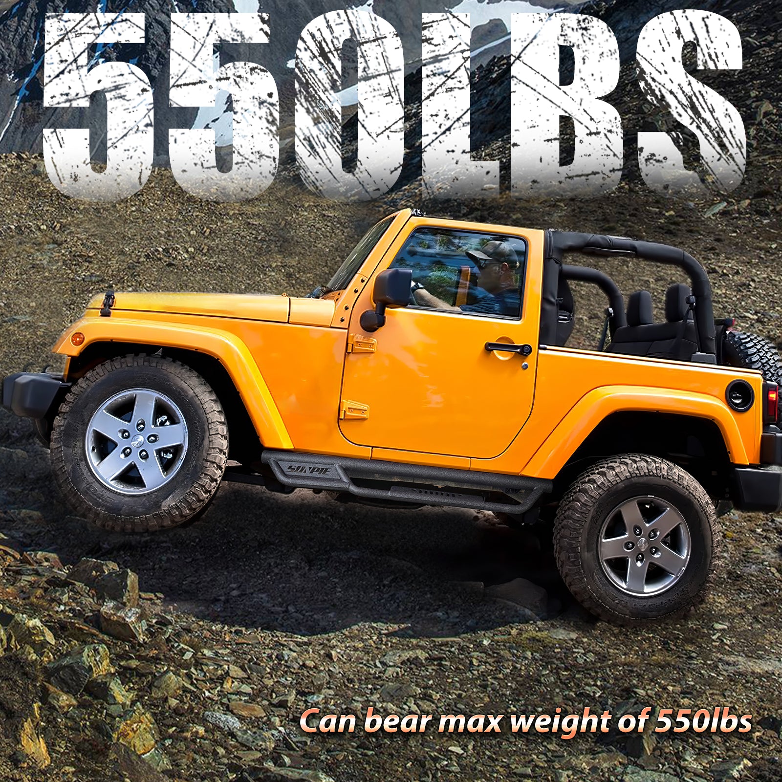 Entry-Level Running Boards Side Step Bars for 2007-2018 Jeep Wrangler JK  2 Door, Bolt-On Nerf Bars