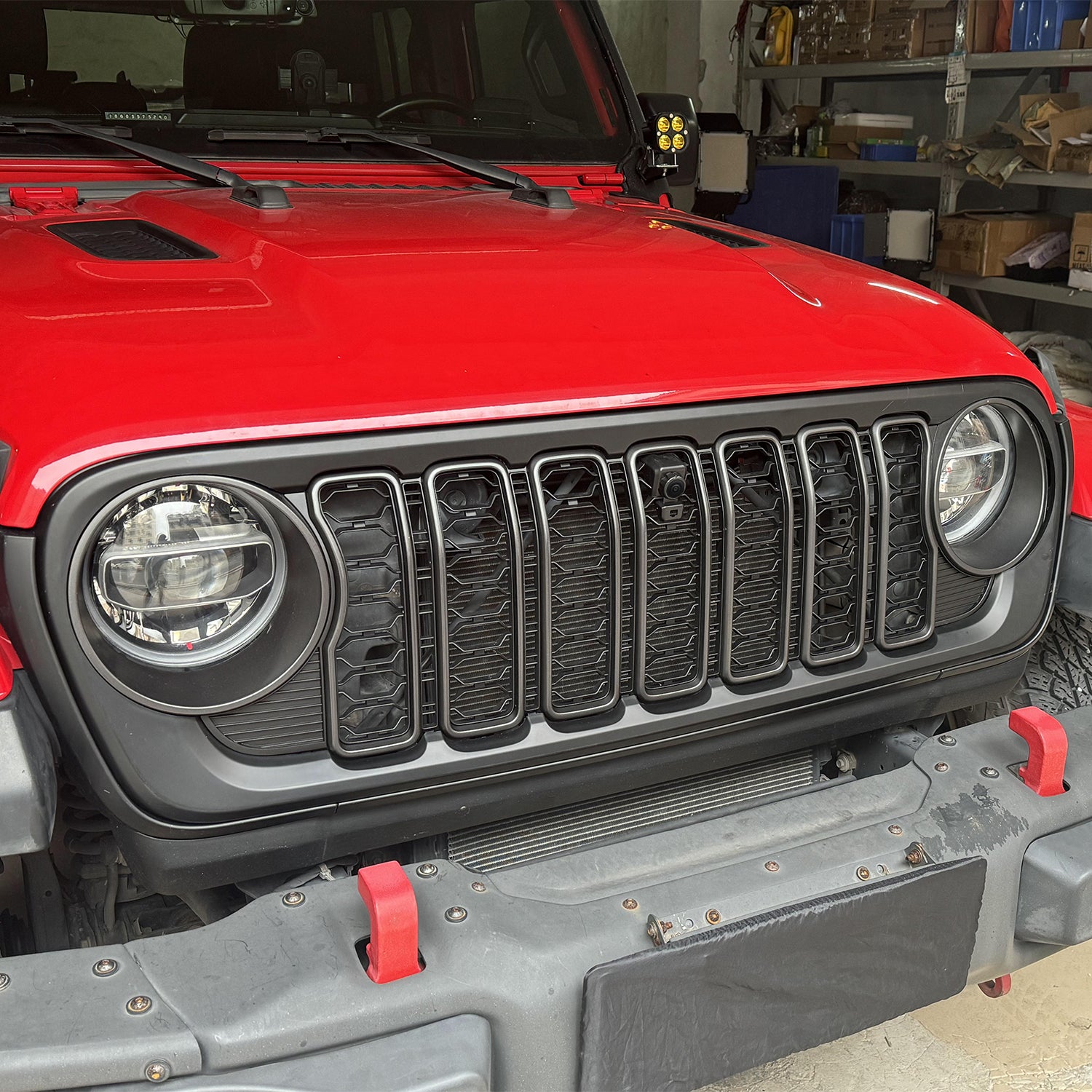 Custom Fit ABS Front Grille with Camera Opening for 2018–2026 Wrangler JL/JLU, 4xe & Gladiator JT – Aftermarket Replacement