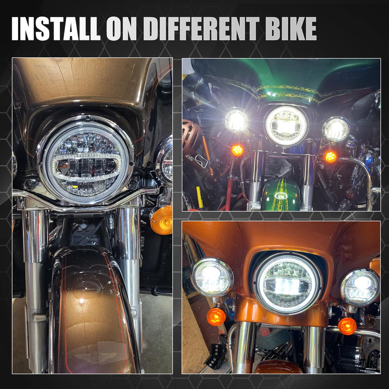 7-Inch 5D Lens LED Headlight Kit with DRL, Mounting Bracket & Wiring Adapters for Harley, Indian & Yamaha