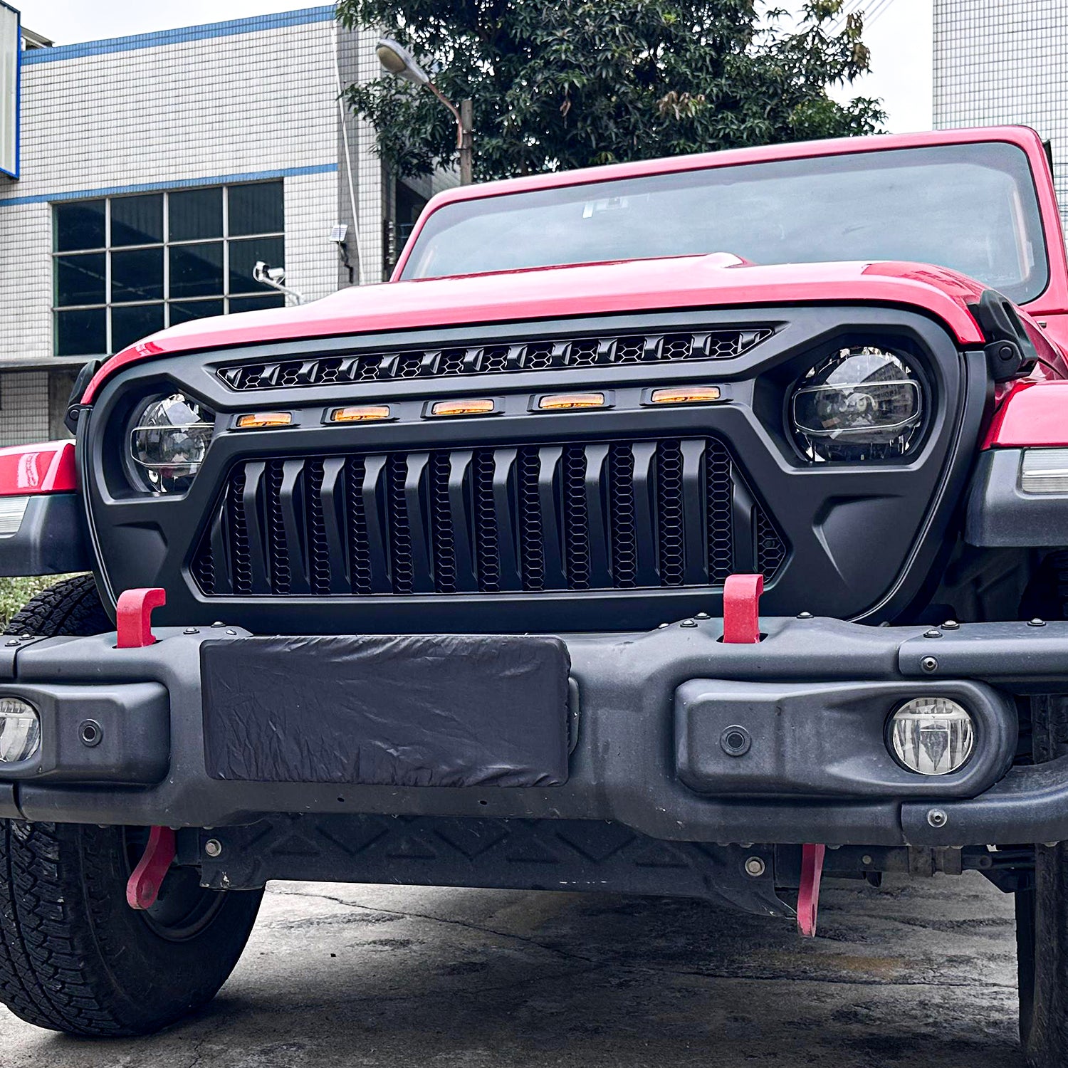 Jeep Grille (Angry Birds) with White/Amber LED Lights ABS Matte Black for 2018-2026 Jeep Wrangler JL JLU 4XE & Jeep Gladiator JT