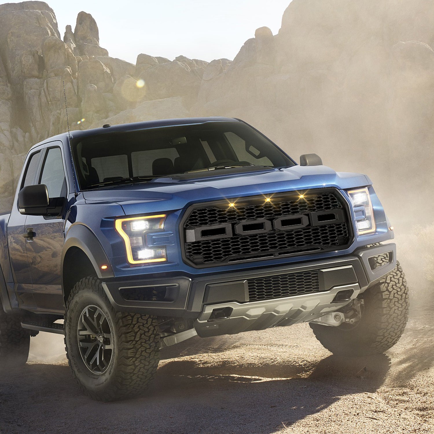 Raptor Style Front Grille for Ford F-150 (2015-2017) with Amber LED Lights & Letters