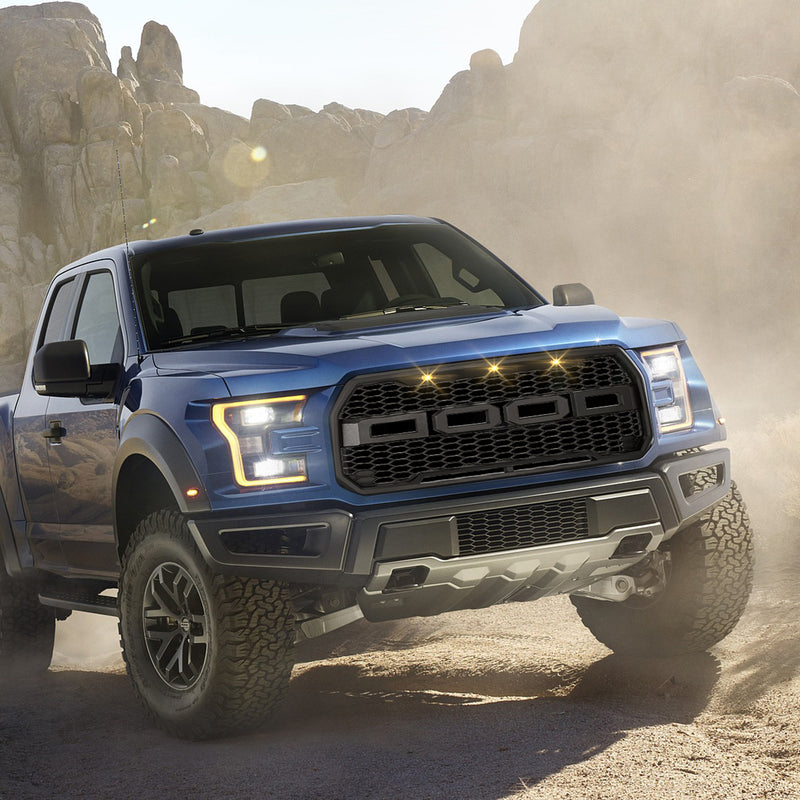 Raptor Style Front Grille for Ford F-150 (2015-2017) with Amber LED Lights & Letters