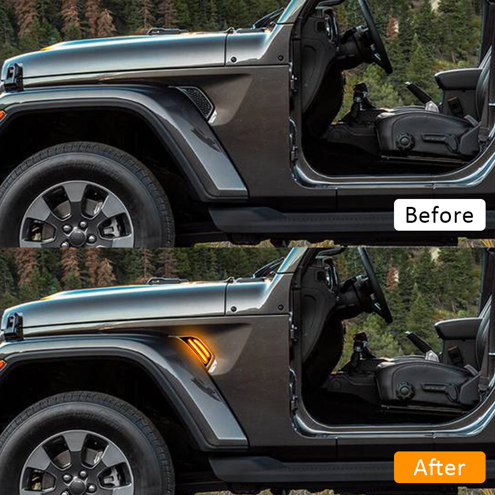 LED Fender Side Marker Lights DRL Dynamic Turn Signal Compatible with 2018-2026 Jeep Wrangler 4xe JL JLU Jeep Gladiator JT (2PCS)