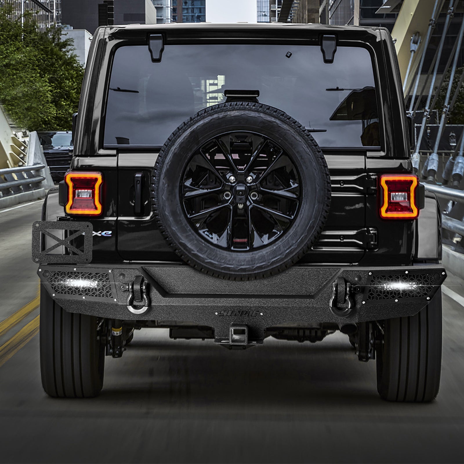 '18-'26 Jeep Wrangler JL JLU 4XE Rear Bumper with 2" Hitch Receiver & LED Lights (6 Colors Available)