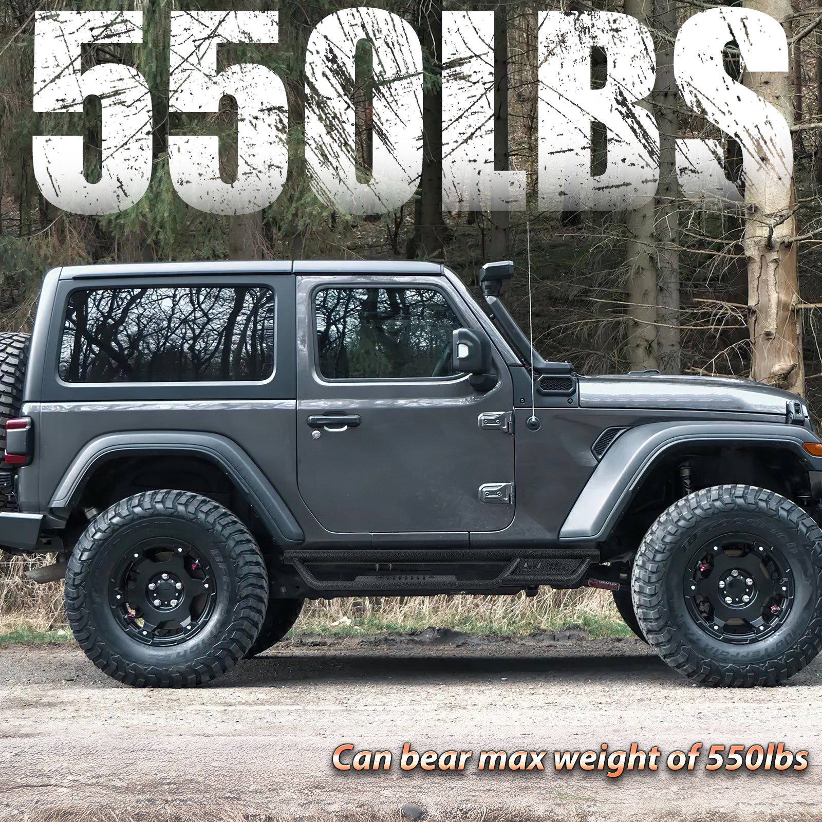 Entry-Level Carbon Steel Running Boards Side Steps for 2018-2026 Jeep Wrangler JL 2-Door