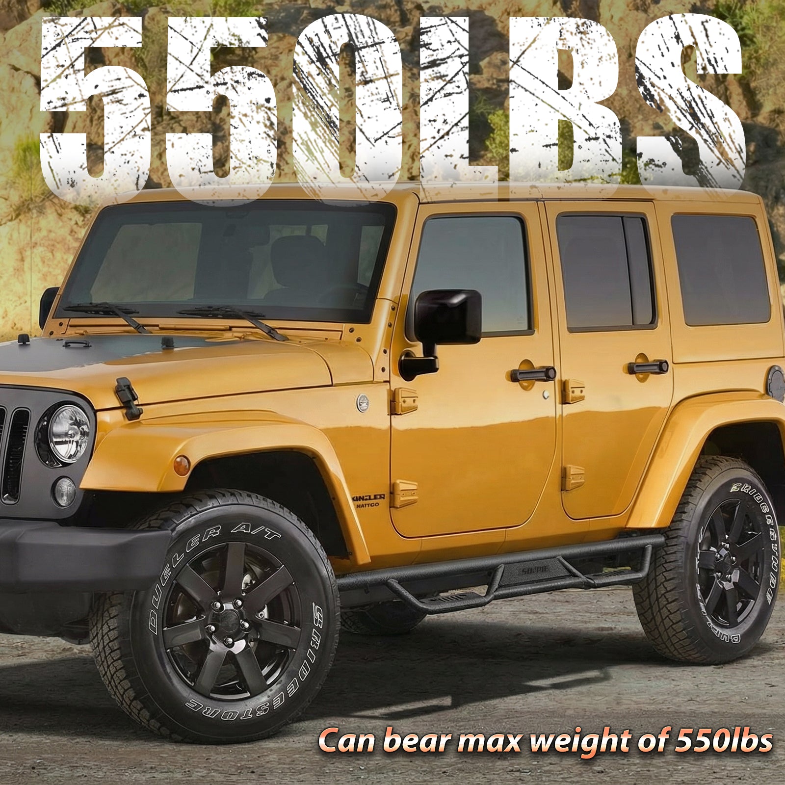 Entry-Level Textured Black Running Boards for 2007-2018 Jeep Wrangler JKU 4-Door