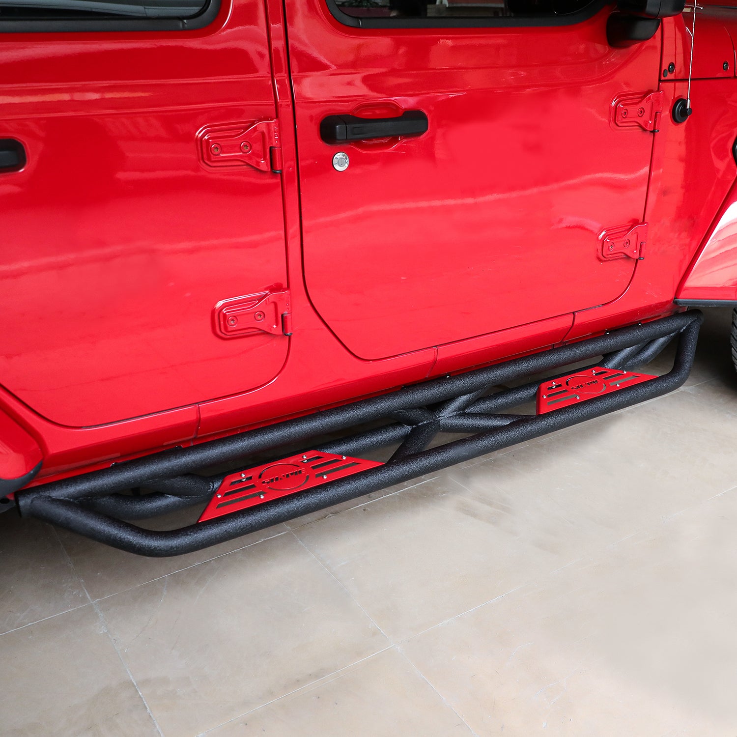 2018-2026 Jeep Wrangler 4xe JLU 4 Door Black Stainless Steel Running Boards & Step Bars