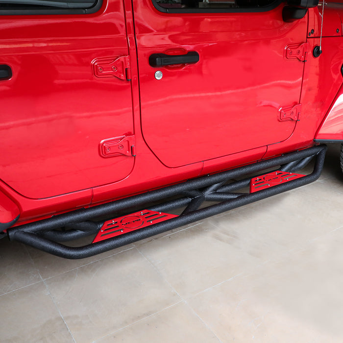 2018-2025 Jeep Wrangler 4xe JLU 4 Door Black Stainless Steel Running Boards & Step Bars