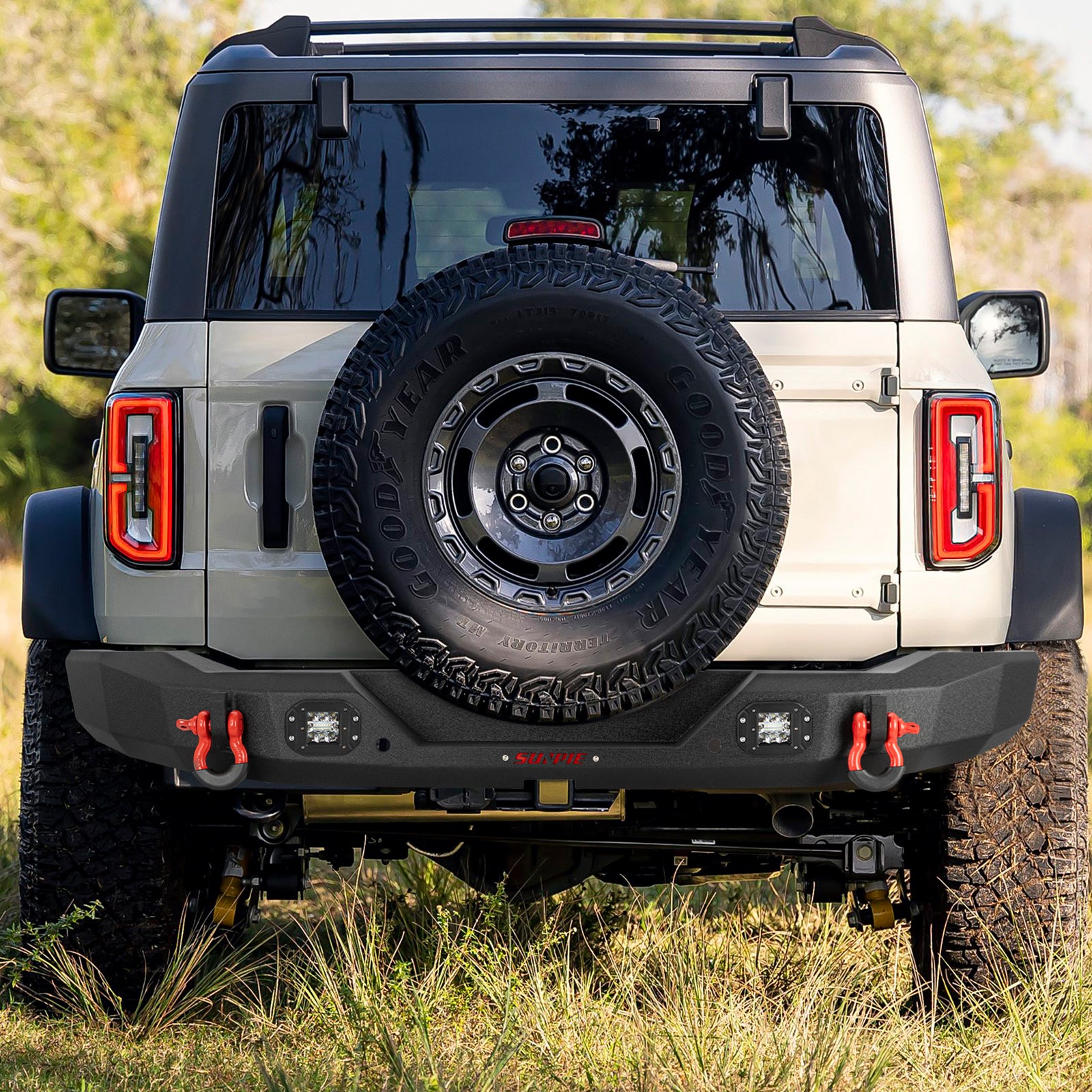 Ford Bronco Heavy Duty Steel Rear Bumper with LED Work Lights, Sensor Holes & D-Rings