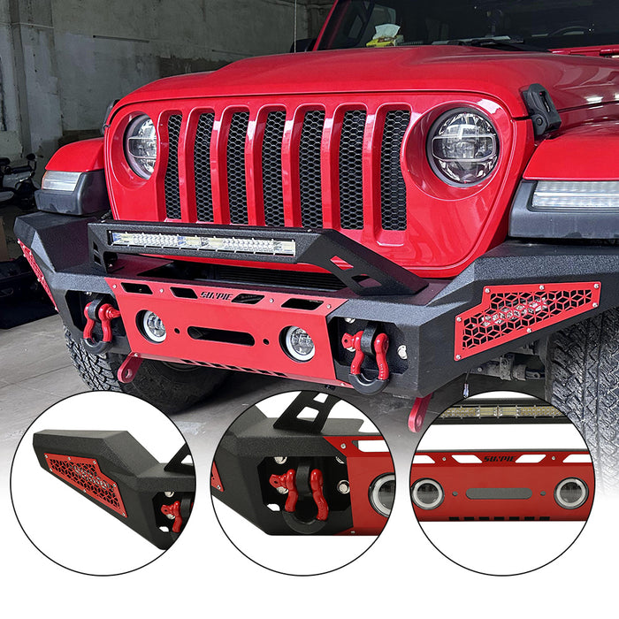 Sunpie Black Steel Front Bumper with Winch Plate and Front License Plate Holder, LED Lights & D-Rings for 2007-2025 Jeep Wrangler JK/JL 4xe & Jeep Gladiator