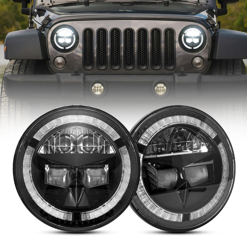 7" Owl-Eye LED Headlights with DRL & Turn Signals for 1976–2018 Jeep Wrangler CJ/TJ/LJ/JK/JKU & Hummer H1/H2 (Pair)
