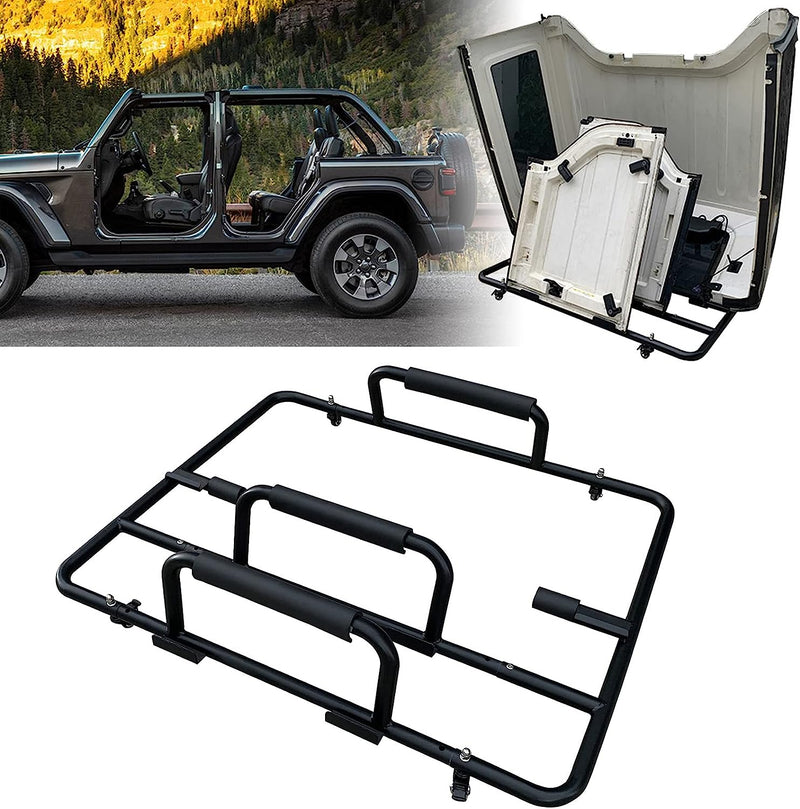 SUNPIE Upgraded Sliding Hard Top Carrier Freedom Panel Storage Rack Compatible with Jeep Wrangler 1987-2025 YJ TJ JK JKU JL JLU  Movable Cart with Suction Cup to Fix Rear Window