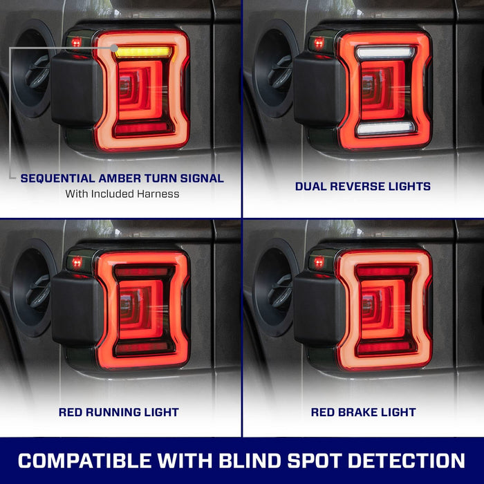 Matrix Sequential LED Tail Lights for 2018-2025 Jeep Wrangler 4xe JL/JLU (2pcs/set)