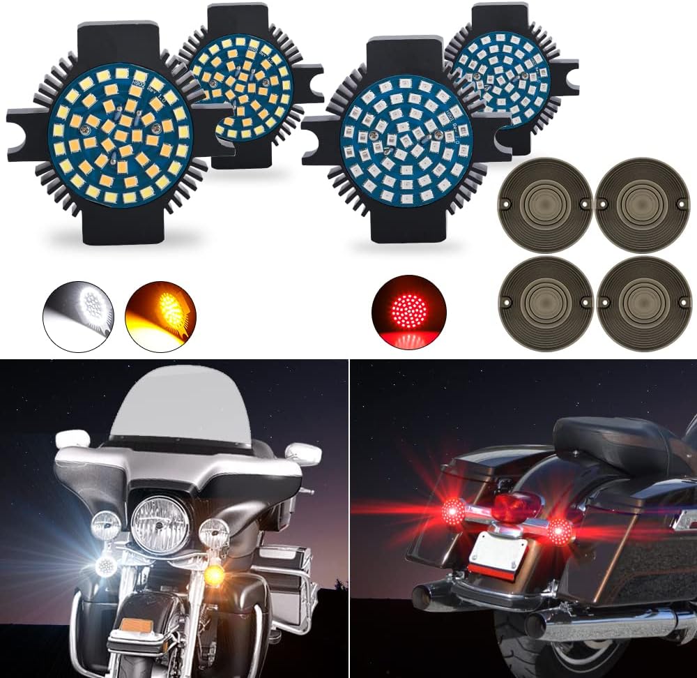 Flat Style LED Turn Signal Kit for Harley Davidson - 1157 Front (White/Amber) & 1156 Rear (Red) - Pack of 4
