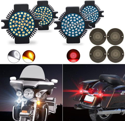 Sunpie Harley Motorcycle Light 1156 & 1157 LED Turn Signal Flat Style + Smoked Lens for Harley, White and Amber, Red