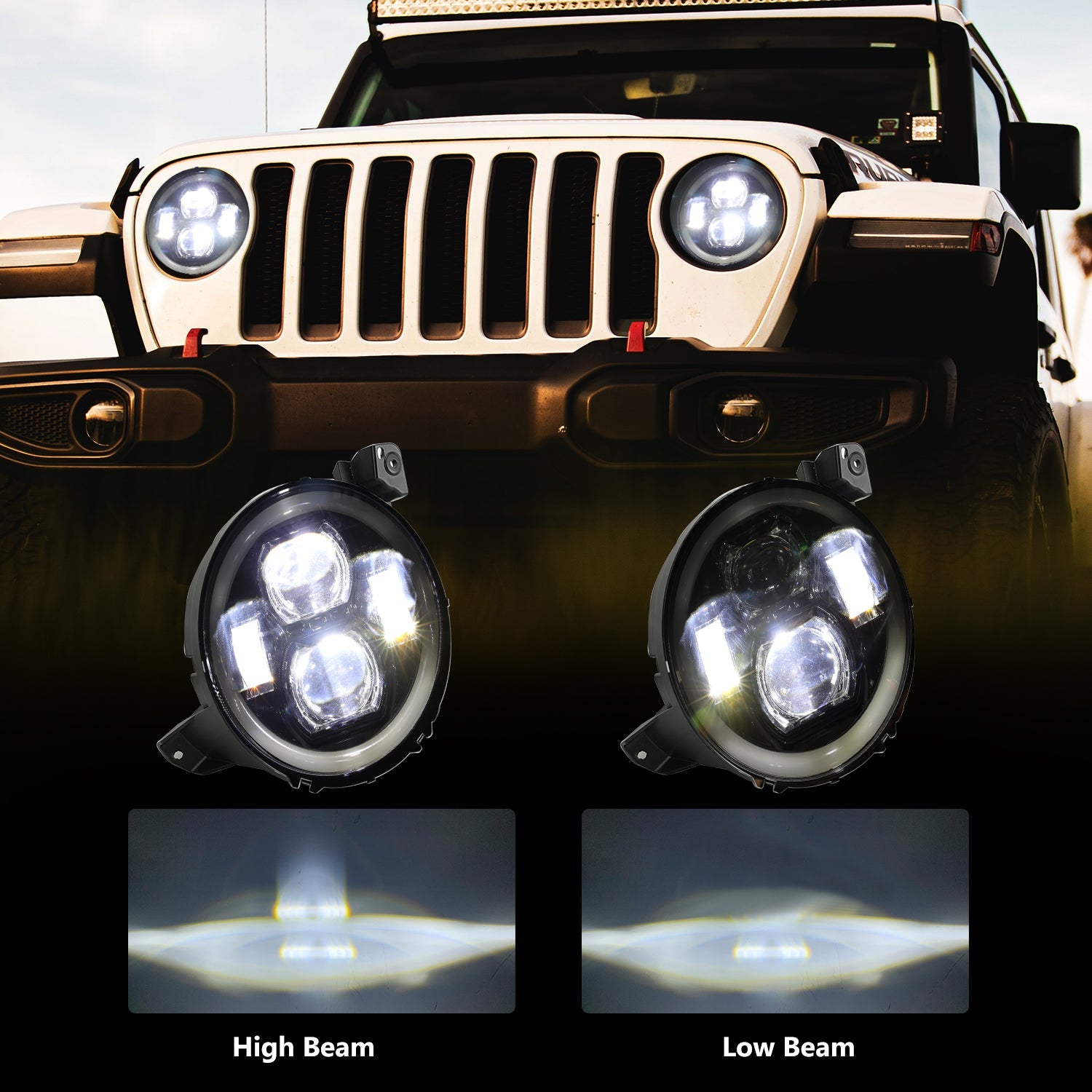 9" RGBW Halo LED Headlights + 4" RGBW LED Fog Lights Combo Kit for '18-'26 Jeep Wrangler JL JLU 4xe and Jeep Gladiator (JT)