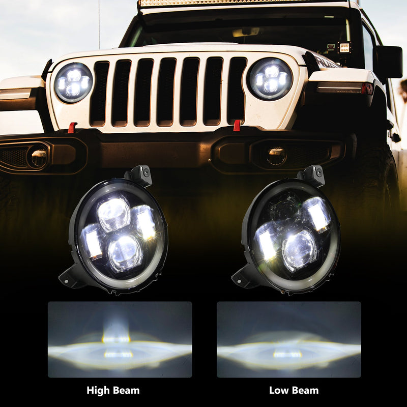 9" RGB-W Halo LED Headlights + 4" RGBW LED Fog Lights For  2018-2025 Jeep Wrangler JL JLU 4xe Gladiator (JT)