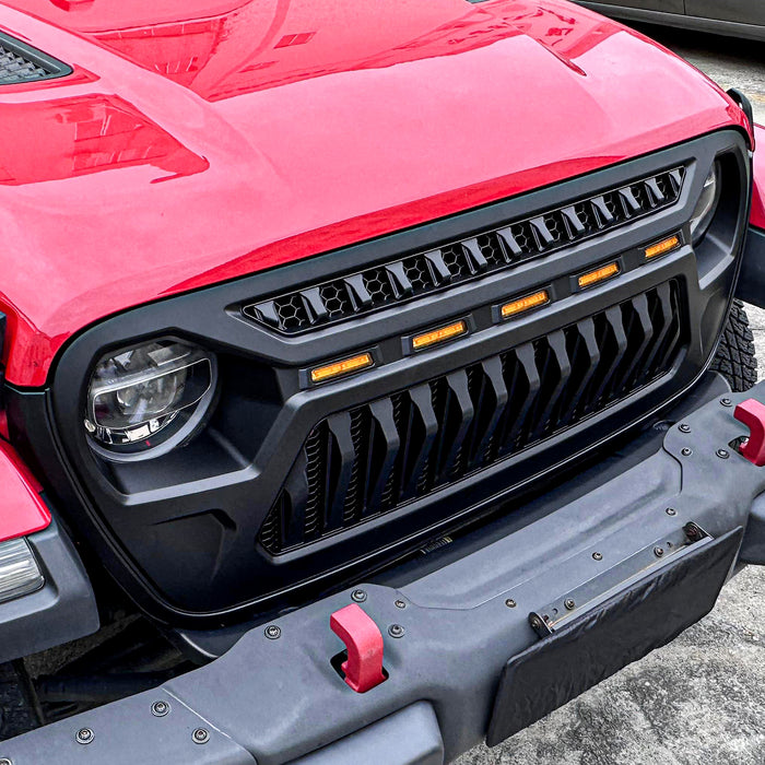 Jeep Grille (Angry Birds) with White/Amber LED Lights ABS Matte Black for 2018-2024 Jeep Wrangler JL JLU & Jeep Gladiator JT