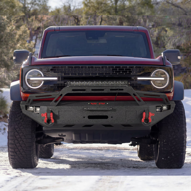Full-Width Steel Front Bumper with ACC Mount, Winch Plate & LED Lights for 2021–2026 Ford Bronco